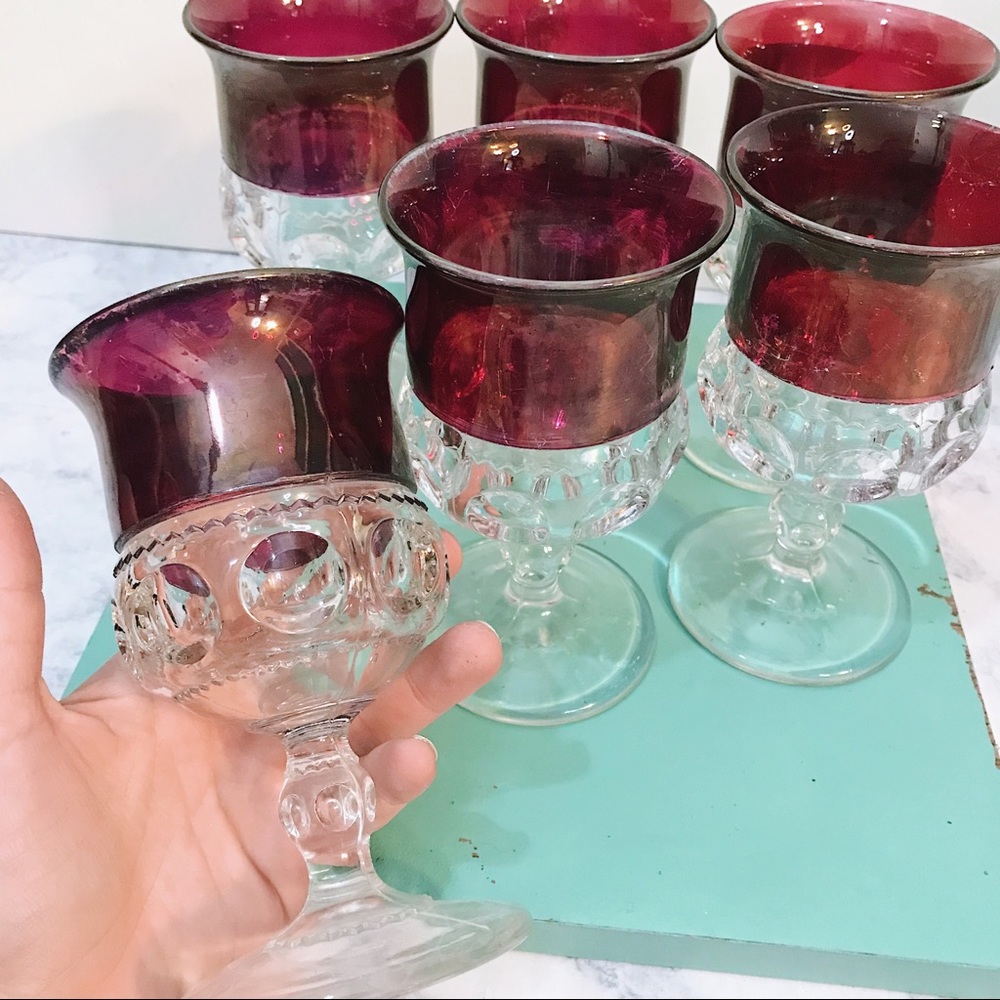 (6) VTG King’s Crown Thumbprint Goblets